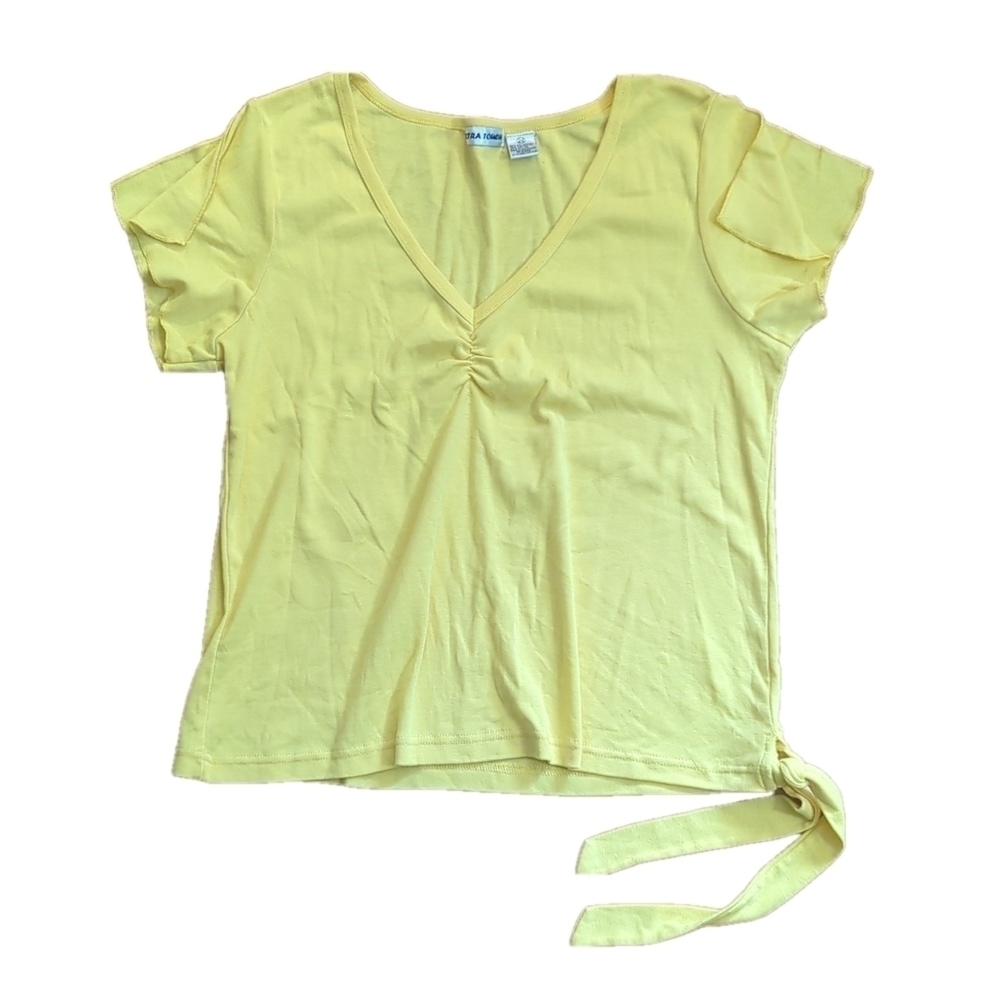 Extra Touch Yellow V Neck T Shirt Tee 2X